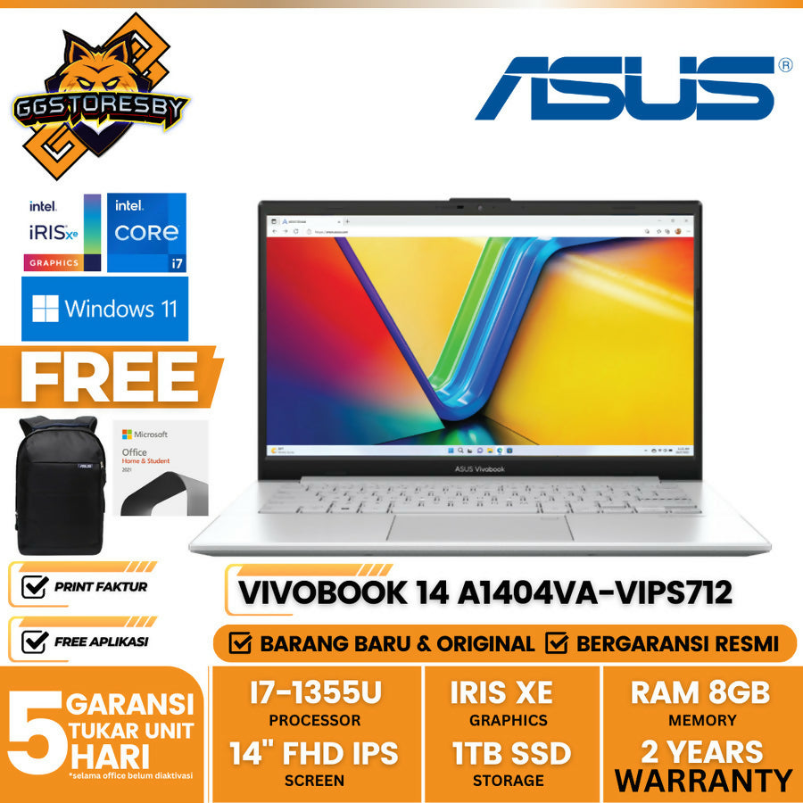 LAPTOP ASUS VIVOBOOK 14 A1404VA-VIPS712 |I7-1355U 8/1TB IRISXE W11+OHS