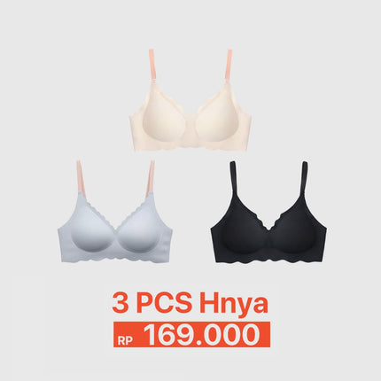 GRENEY-Gbras-Paket bra (3PCS) Bra Gelombang Gesper 2 Push Up Bra Wanita busa tipis Tanpa Kawat-89418