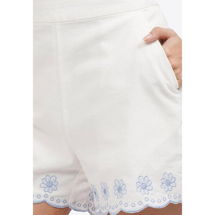 COLORBOX Contrast Embroidered Shorts Off White