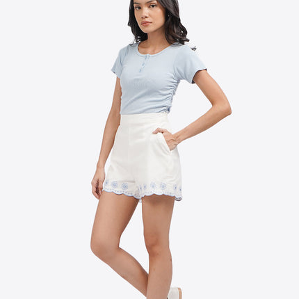 COLORBOX Contrast Embroidered Shorts Off White