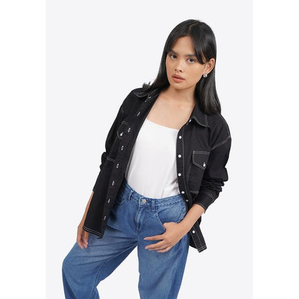 COLORBOX Contrast Stitch Long Sleeve Shirt Black