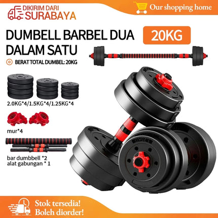 Dumbell Set PVC Peralatan Fitness Barbel Set 20 kg Dengan Perlindungan Lingkungan Gym Olahraga Rumah