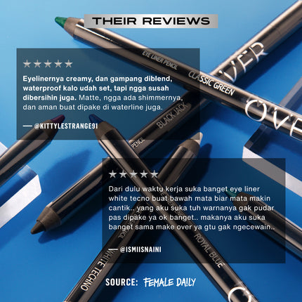 MAKE OVER Eye Liner Pencil - Eyeliner Creamy Pigmented Intense Pekat Smudgeproof Presisi