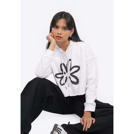 COLORBOX Graohic Crop Hoodie Jacket Off White