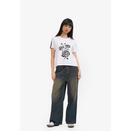 COLORBOX Graphic T-Shirt with Lace Details Off White