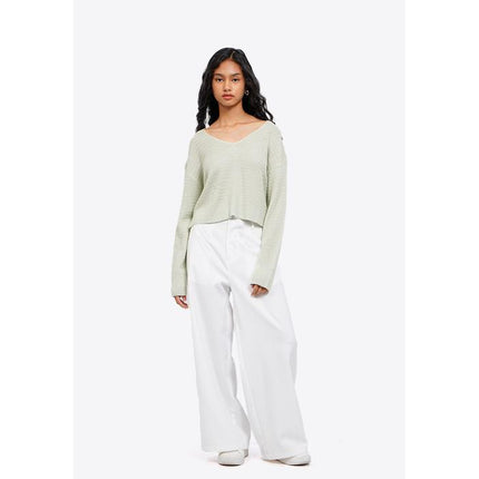 COLORBOX Hollow Out Knit Sweater Green
