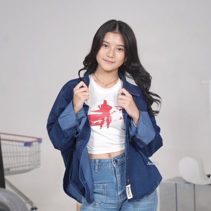 JINISO Jaket Crop Jeans Oversize Belle Basic Blue Black