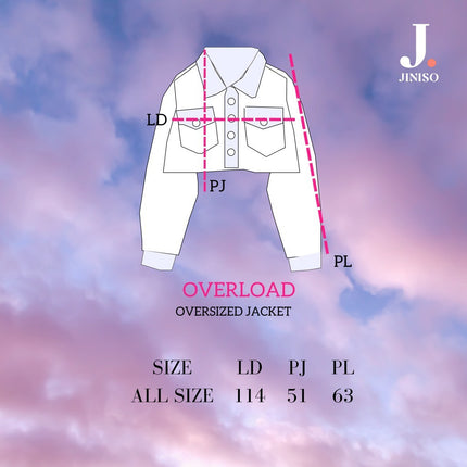 JINISO Jaket Crop Jeans Oversize Pocket Black Oreo Gold