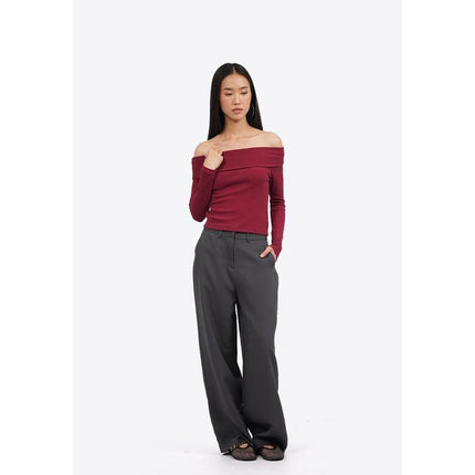 COLORBOX Long Sleeve Off Shoulder Top Dark Red