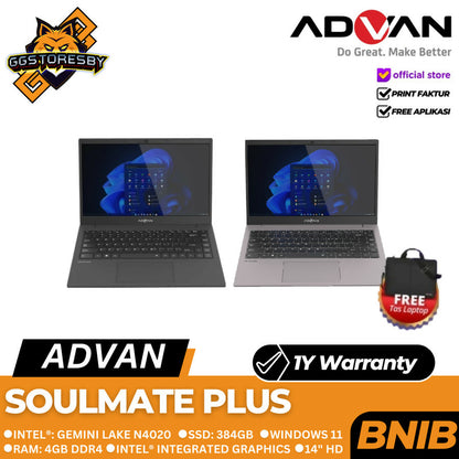 LAPTOP ADVAN SOULMATE PLUS | N4020 4/384 INTEGRATED 14" W11 - GREY, 128+256