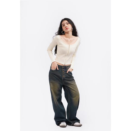 COLORBOX Off Shoulder Long Sleeve Zip Top Ecru