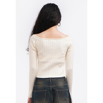 COLORBOX Off Shoulder Long Sleeve Zip Top Ecru