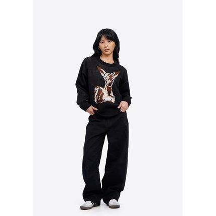 COLORBOX Oversized Long Sleeve Fur Sweater Black