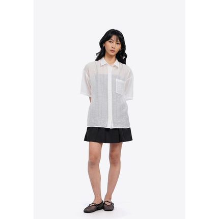 COLORBOX Oversized Short Sleeve Sheer Shirt Off White