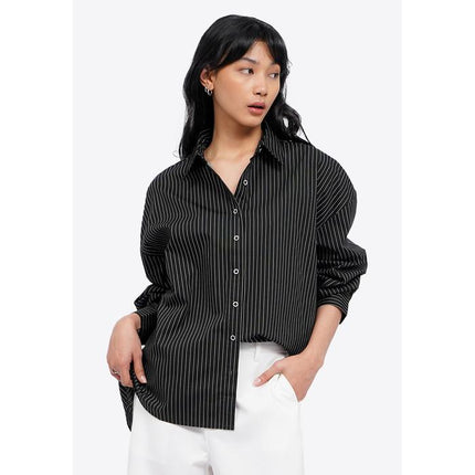 COLORBOX Pinstripes Long Sleeve Shirt Black