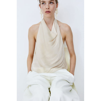 H&M Wanita Satin halterneck top 1203195_1