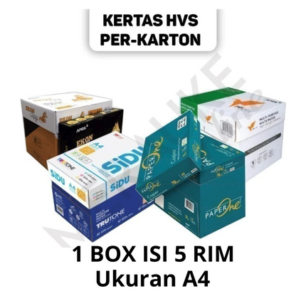 Kertas HVS A4 70 75 gsm PER-KARTON (1 KARTON / DUS isi 5 RIM) - SIDU Paperone PP Lite Bmo Aone Maxi Brite Natural Kertas Fotocopy A4 1