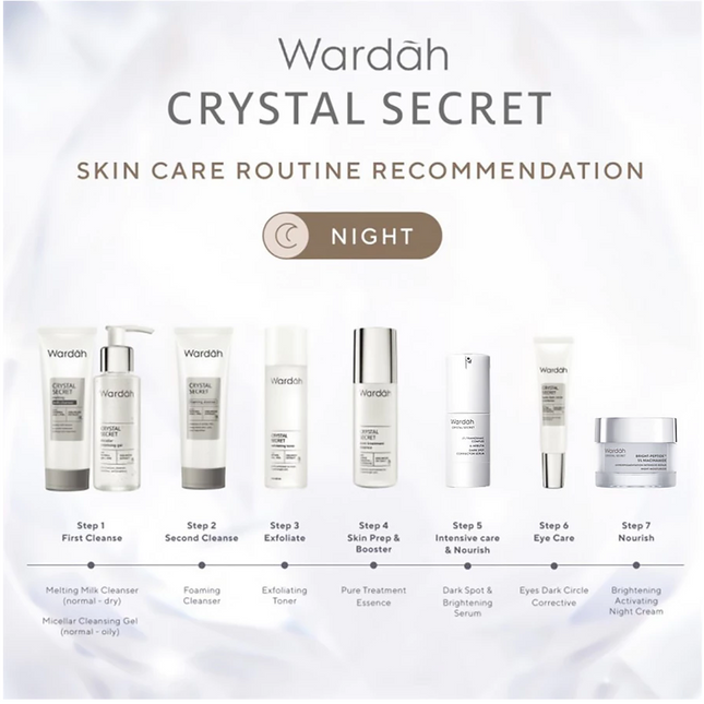 Wardah Crystal Secret Package (Cleanser, Essence, Toner, Serum, Day Cream, Night Cream)
