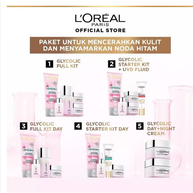 L'Oreal Paris Glycolic Bright Kit - Paket Mencerahkan Kulit dan Menyamarkan Noda Hitam