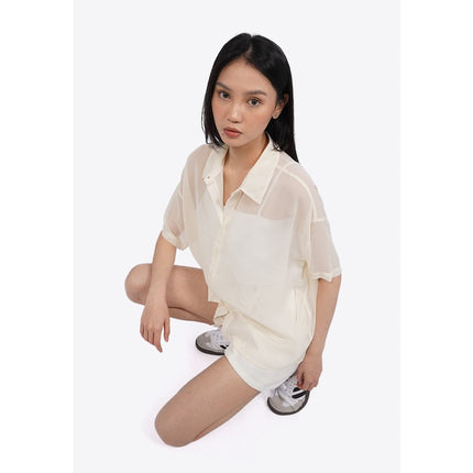 COLORBOX Short Sleeve See Through Blouse Ecru
