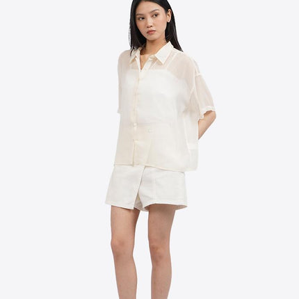 COLORBOX Short Sleeve See Through Blouse Ecru
