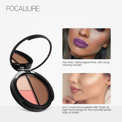 FOCALLURE Trio Blush Highlight & Contour Muti-use Face cosmetic Palette