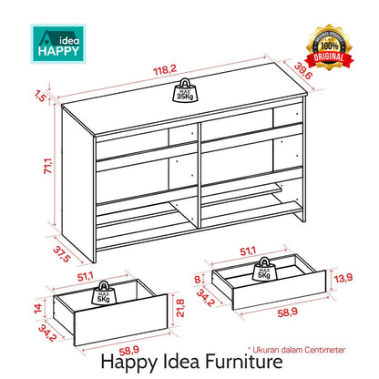 Bufet Laci Minimalis Elegan 120 cm Drawer Sideboard Rak Kabinet Minimalis Serbaguna Linus CH3+3 Linus CH 3+3