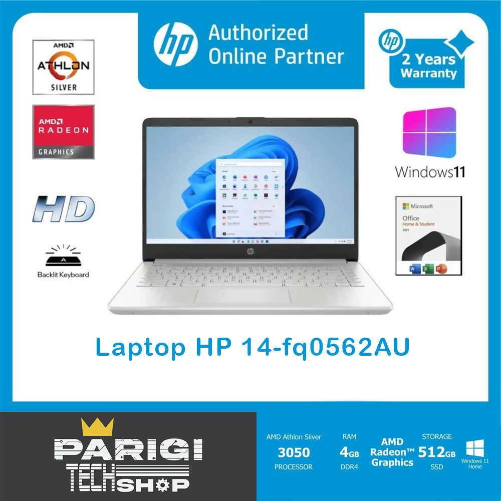 Laptop HP 14 FQ0562AU AMD Athlon 3050U 4GB / 8GB SSD 512GB 14" HD W11 OHS | Silver