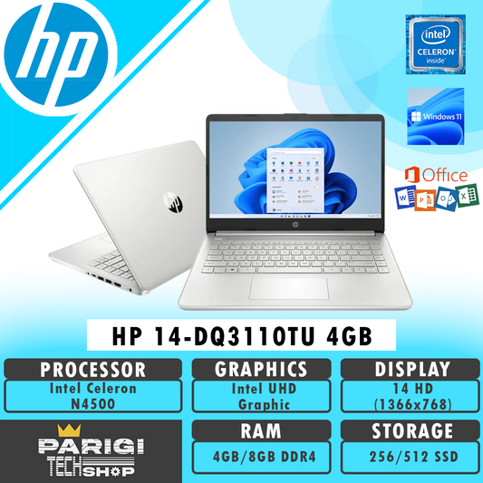 Laptop HP 14 DQ3110TU INTEL N4500 4GB/8GB 256GB/512GB 14" WIN 11 OHS21 | DQ3109TU/DQ3110TU/DQ3111TU