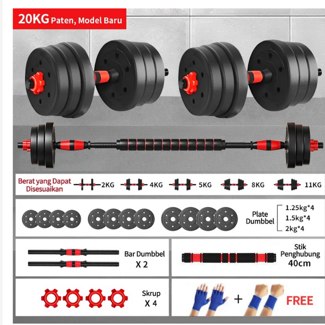 Dumbbell set peralatan fitness barbel set 20 kg